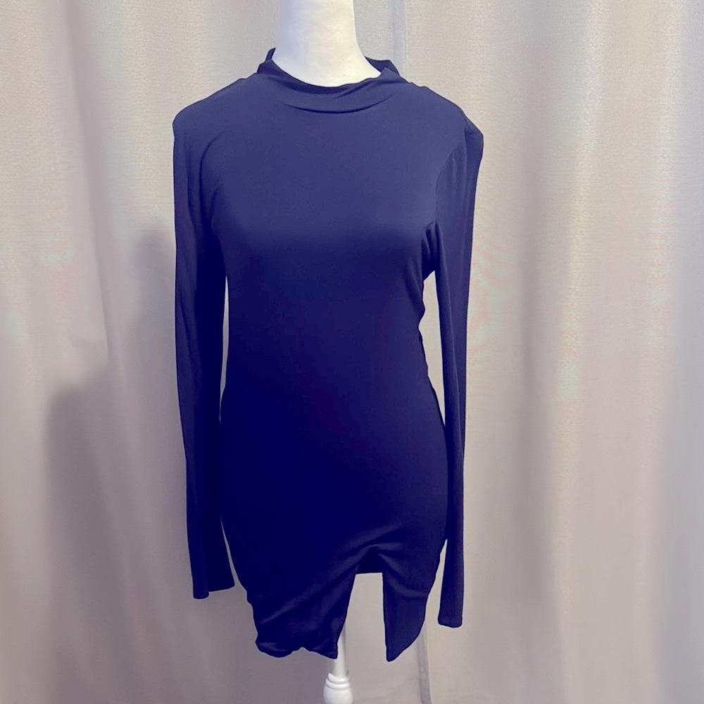 Navy Blue Long Sleeve Bodycon Dress